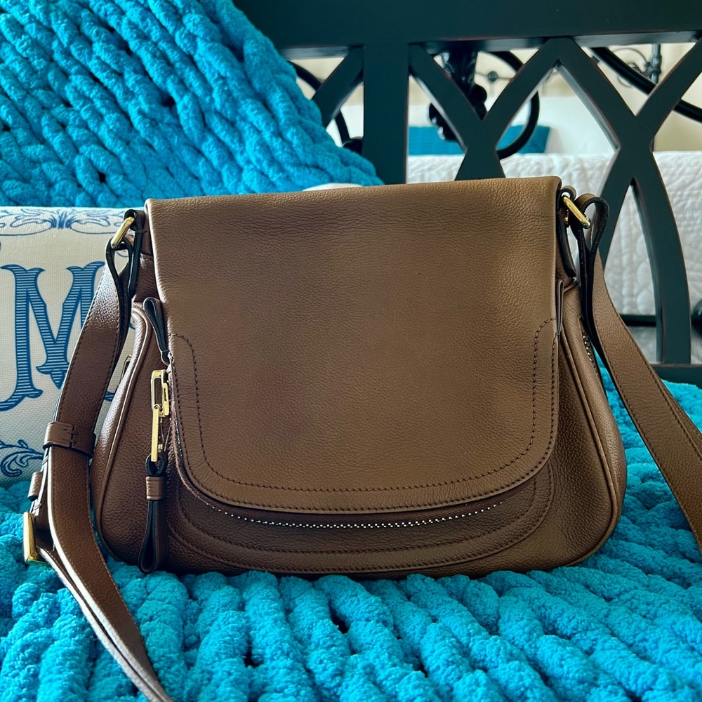 Elegant Tom Ford Jennifer cognac Leather Shoulder Bag